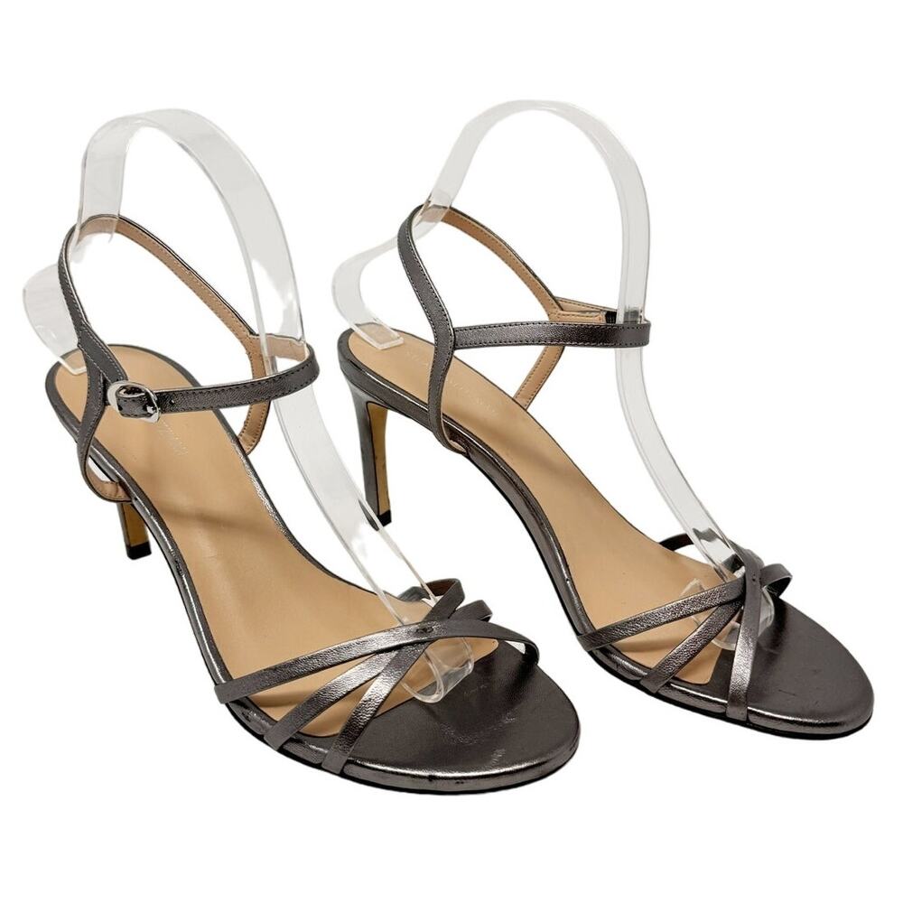 Stuart Weitzman Starla 80 Ankle Strap Leather Heel Gunmetal Gray Silver US 8